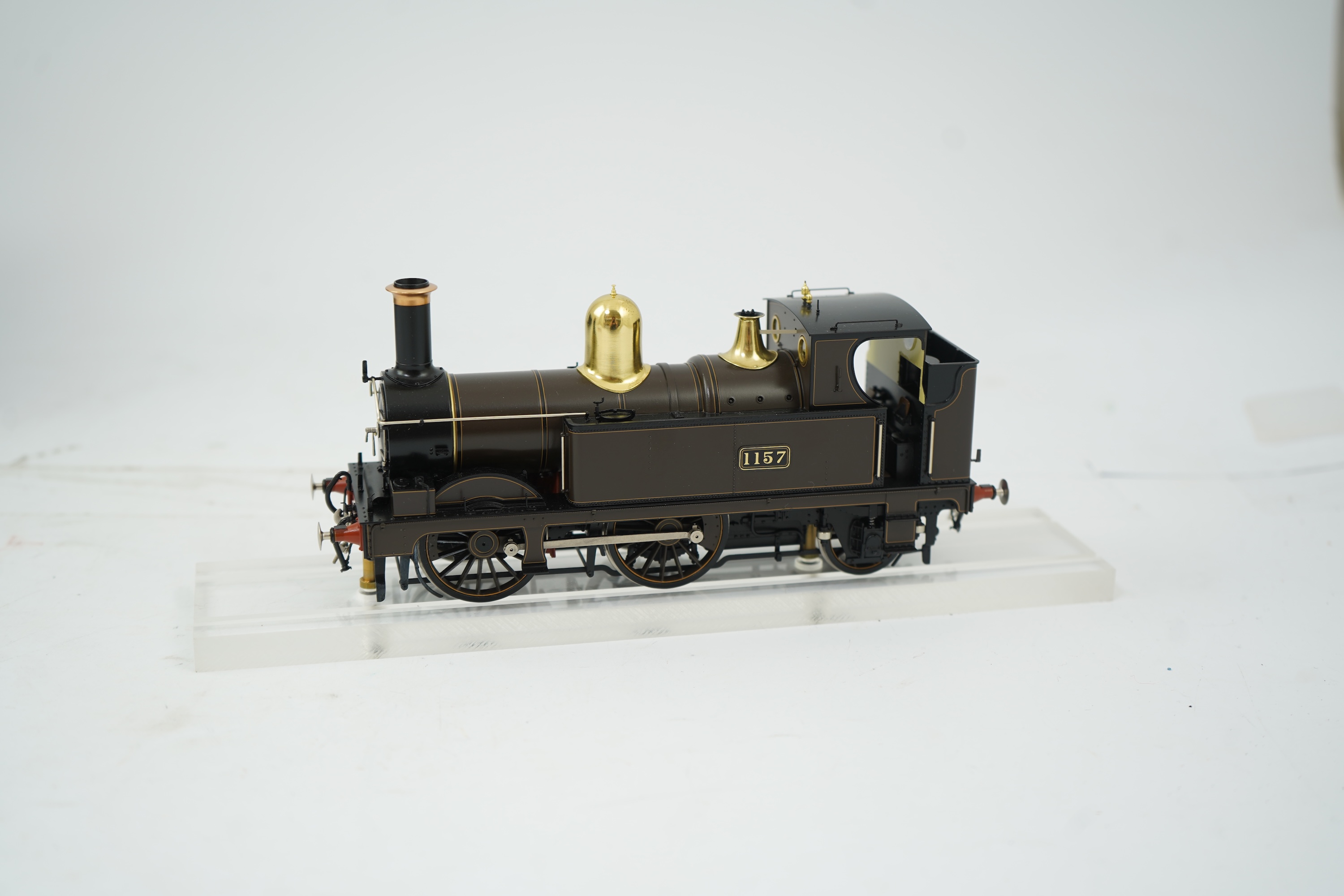 An 0 gauge Lee Marsh Models model of GWR 517 Class, 1157, 0-4-2T locomotive, powered for two rail operation, with original box.